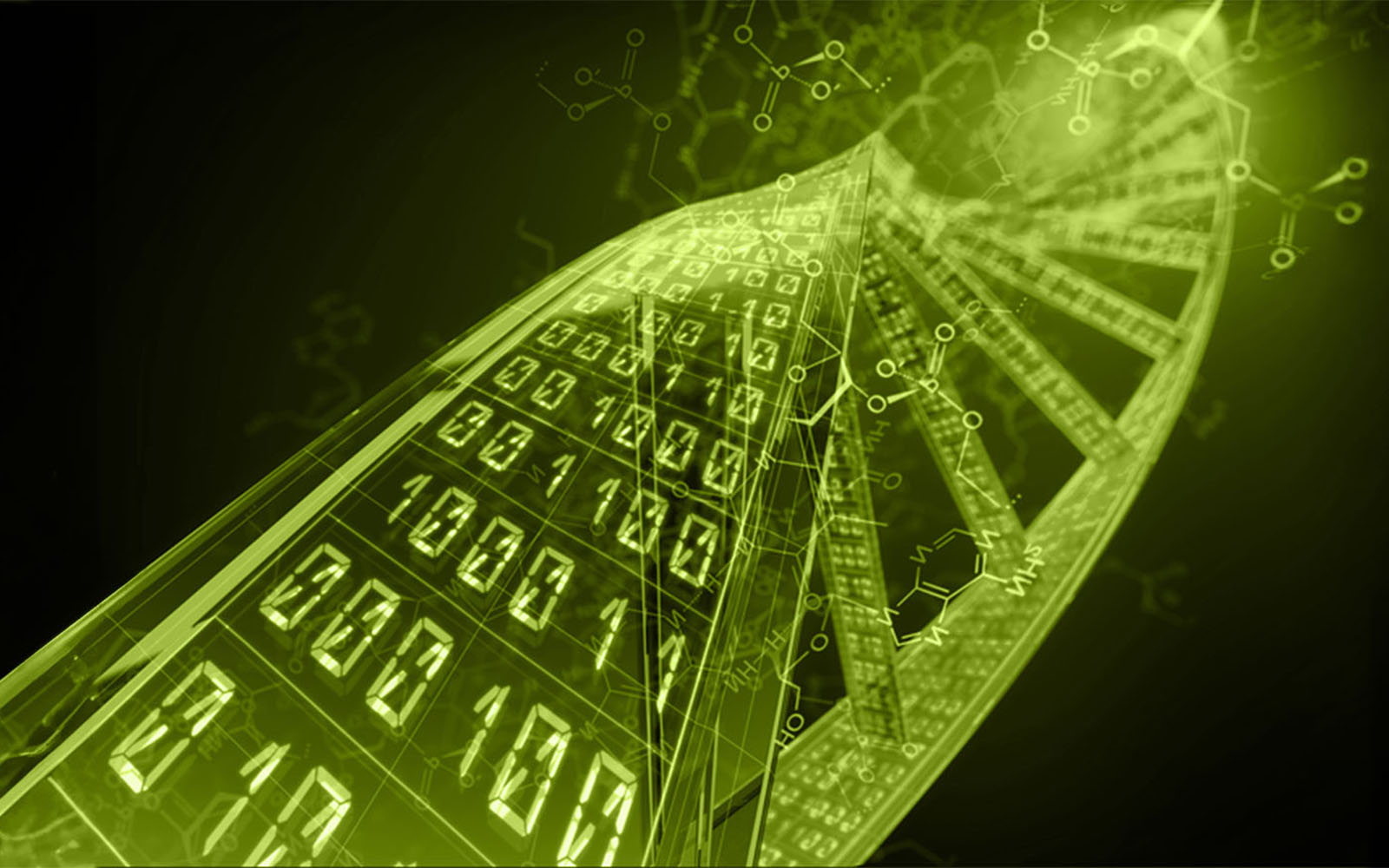 DNA helix and chemical diagram render