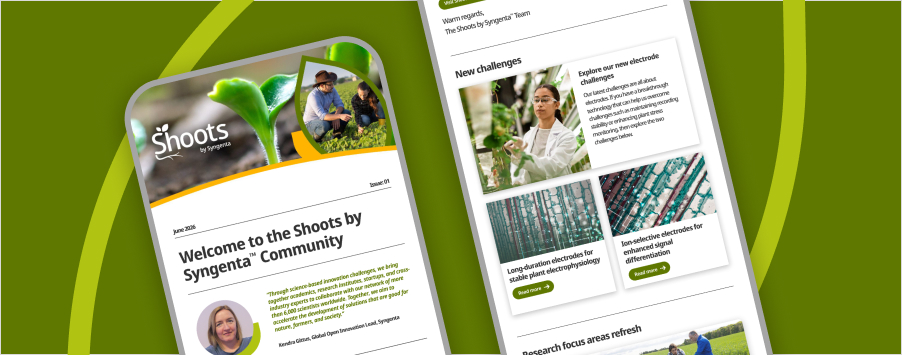 Two images of the Shoots by Syngenta newsletter displayed on a mobile phone screen
