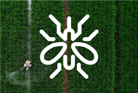Mosquito icon over crop fields being sprayed